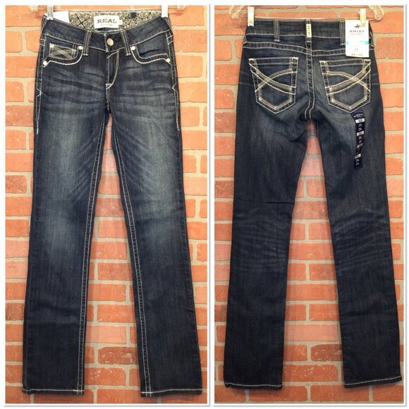 NWT Ariat Real Denim Womens Mid Rise Straight Stretch Jeans Size 25 L Western - Picture 1 of 7
